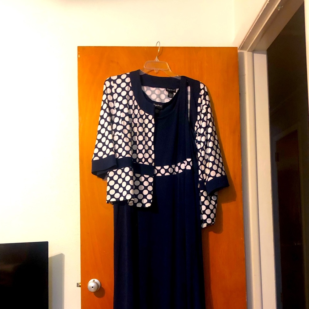 Maggie Barnes Two piece dress, Navy blue and white